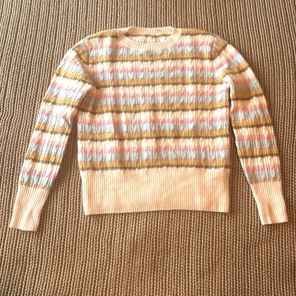 Striped 100% cashmere cable knit sweater XS
